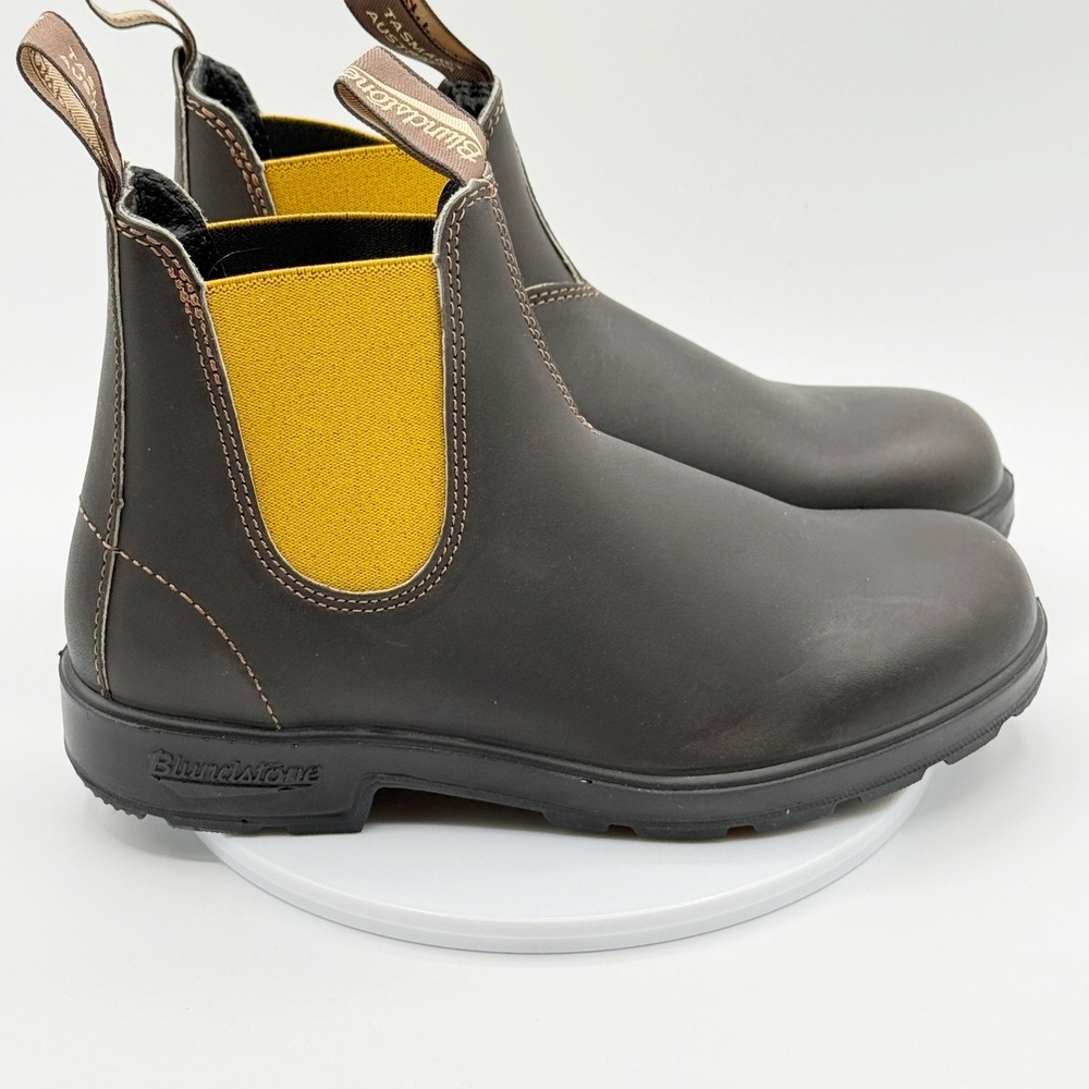 Blundstone Brown Chelsea Ankle Boots with Yellow Elastic - Picture 7 of 10